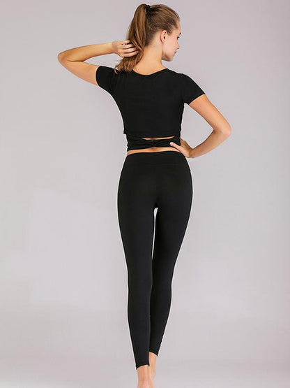 Hollow Solid Wrap Sports Yoga Shirt Tops
