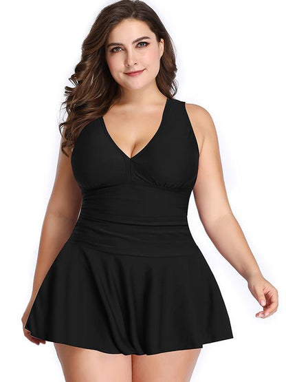 Printed&Plain Plus Size Tankini