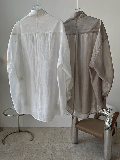 Casual See-Through Sun Protection Lapel Long Sleeves Blouses