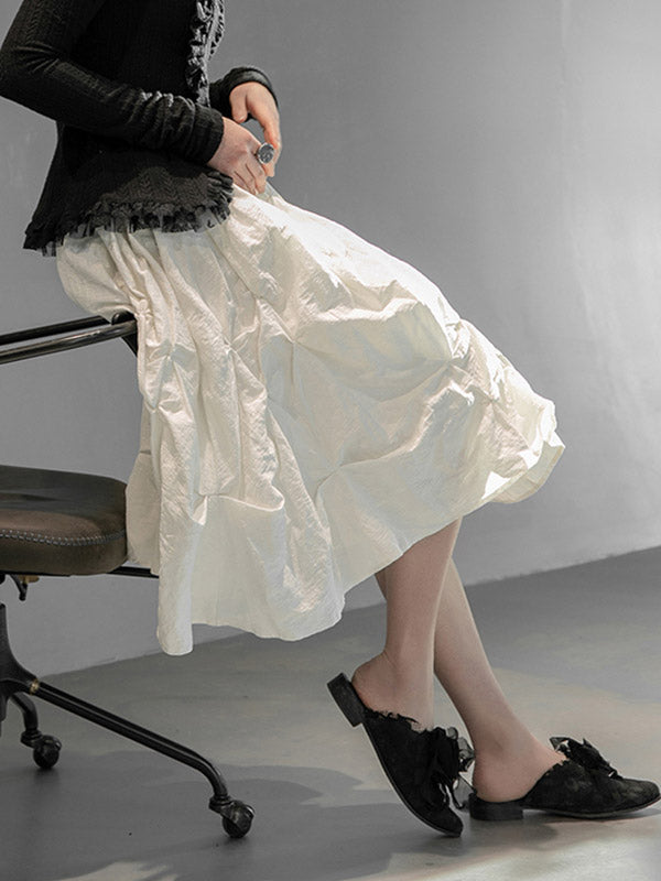 Original Pleats Solid Color A-Line Skirt