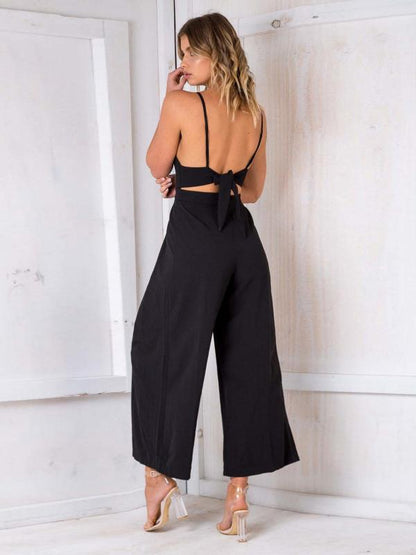 V-neck Wide Leg Backless Jumpsuit