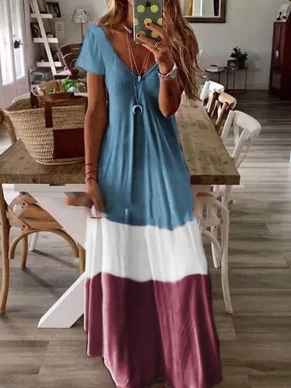 Loose Color-block Gradient Maxi Dress