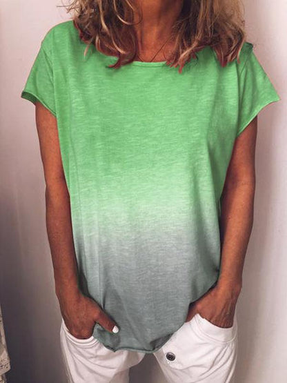 Plus Size Round Neck Gradient Fringed T-shirt