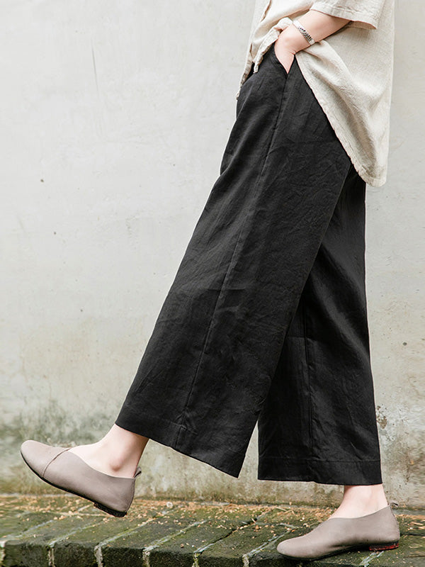 Simple Linen Column Elasticity Waist Pants