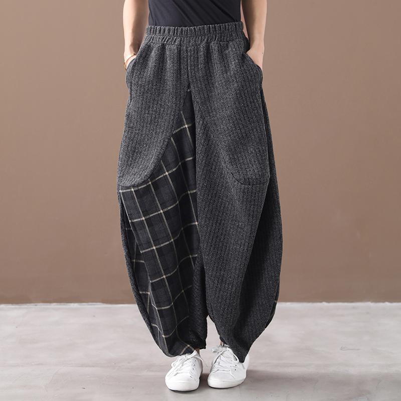 Buykud Loose Plaid Stitching Irregular Harem Pants