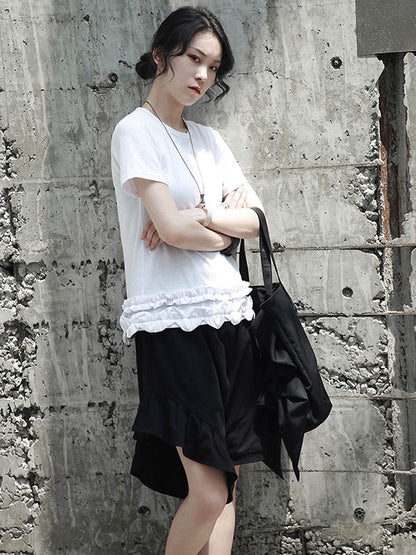 Original Solid Color Falbala Asymmetric Irregularity Shorts