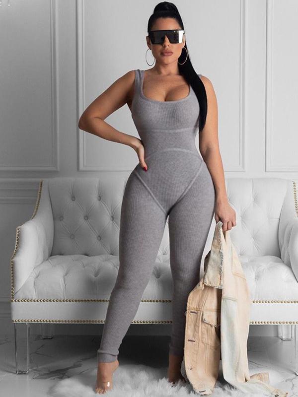 Sexy Solid Wrap Sleeveless Yoga Jumpsuits