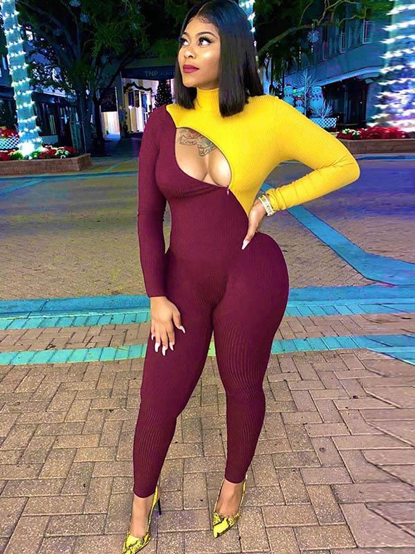Fashion Color-Block Yoga Jumpsuits