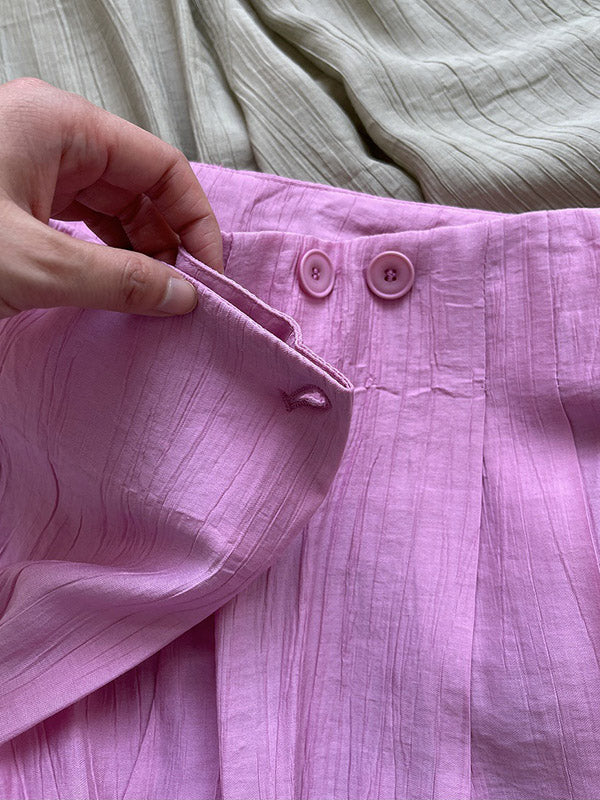 Simple Solid Color High Waisted Wide Leg Pants