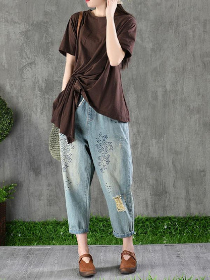 Cotton Asymmetric Solid T-Shirt