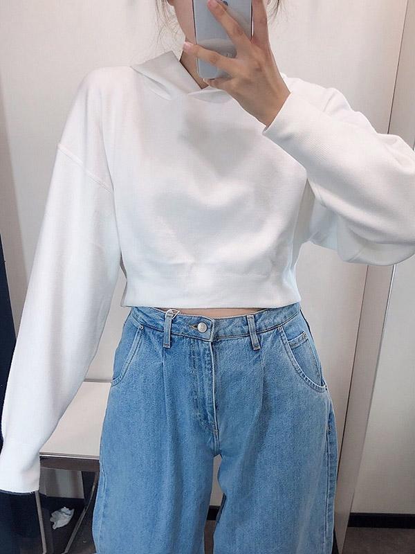 Loose Solid Lantern Sleeves Hoodies