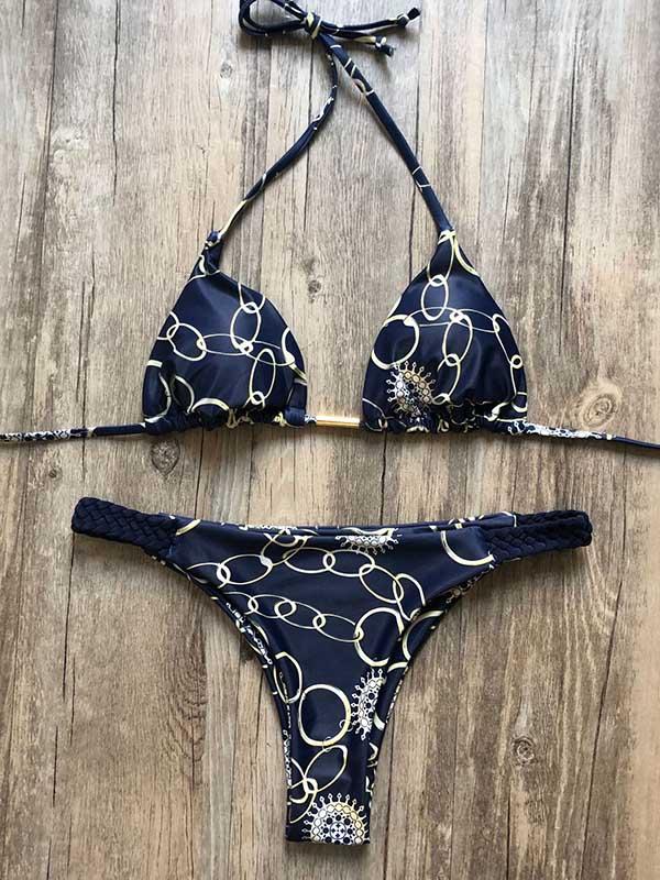 Printed Triangles Triangles Split Bikini Swimsuit