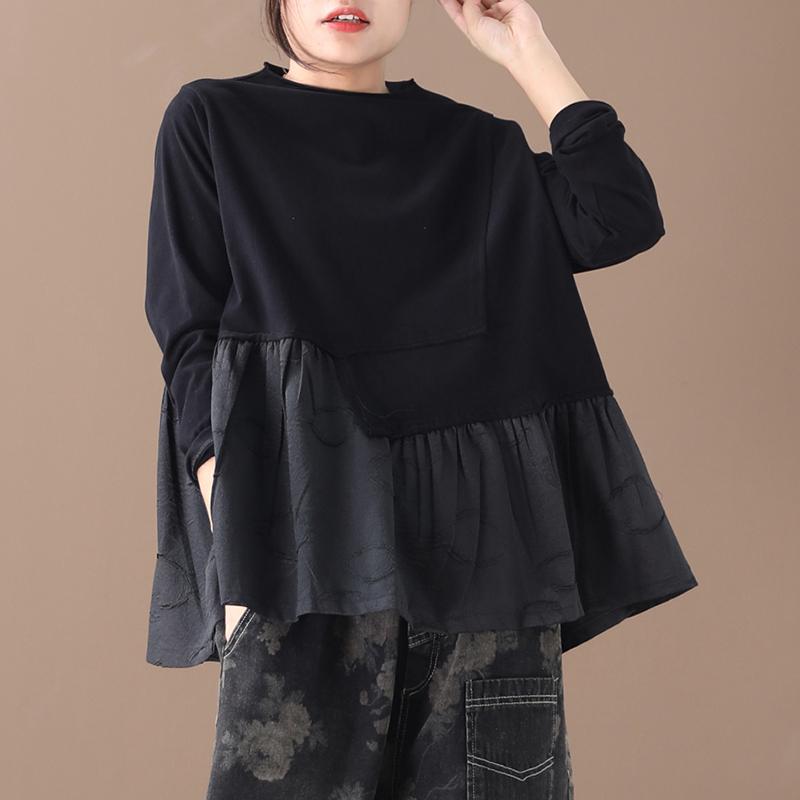Buykud Casual Pleated Spliced Long Sleeve Sweatshirt