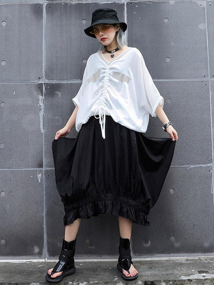 Asymmetric Ruffled Solid Skirt
