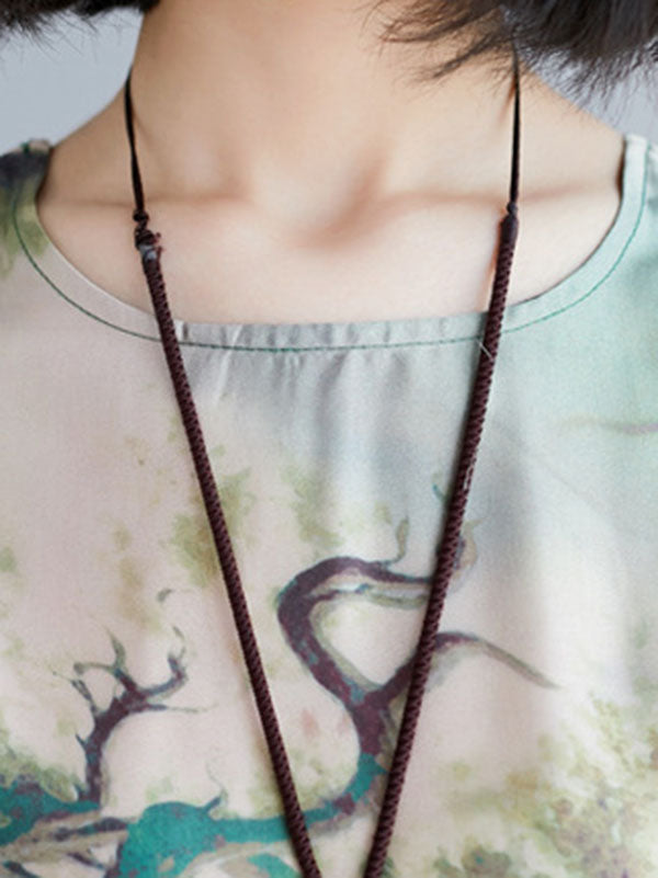 Vintage Loose Printed Batwing Sleeves Round-Neck Midi Dress