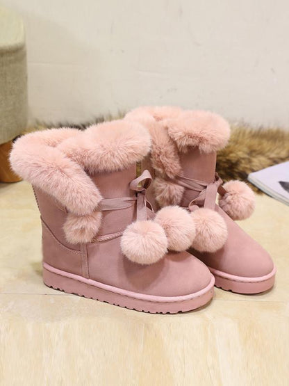 Middle Tube Artificial Fur Fluffy Ball Snow Boots Uggs
