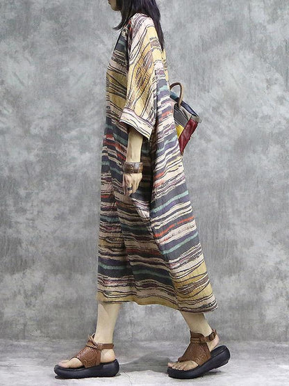 Vintage Printed Batwing Sleeves  Midi Dress