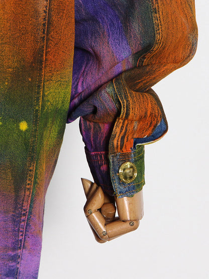 Fashion Denim Tie-Dyed Long Sleeves Buttoned Outerwear