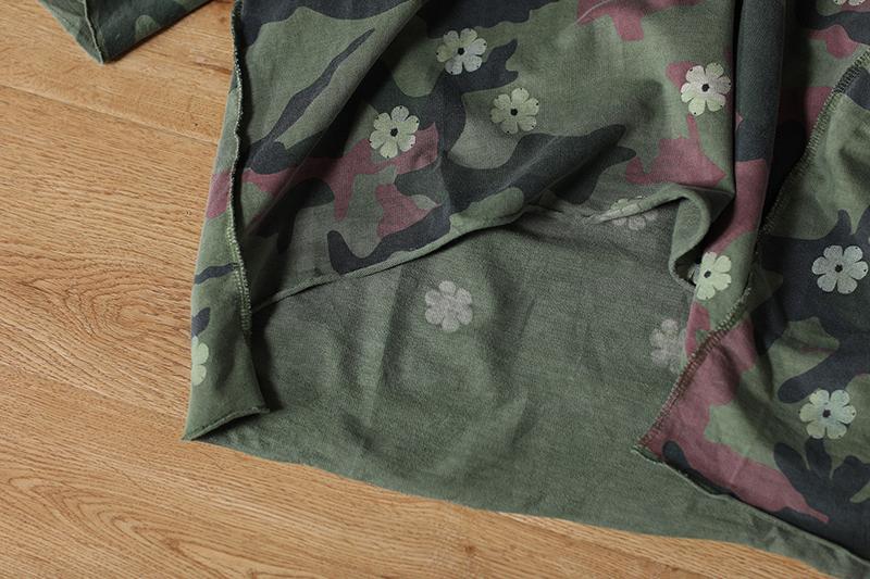 Camouflage Casual Irregular Hem Women Hooded Collar Shirt