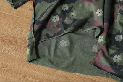 Camouflage Casual Irregular Hem Women Hooded Collar Shirt