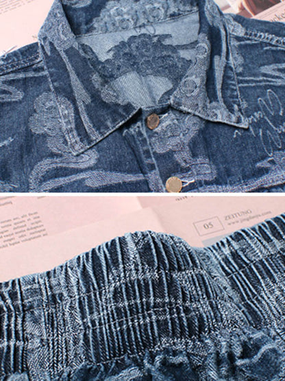 Stylish Buttoned Lapel Zipper Sleeveless Denim Two Pieces Set