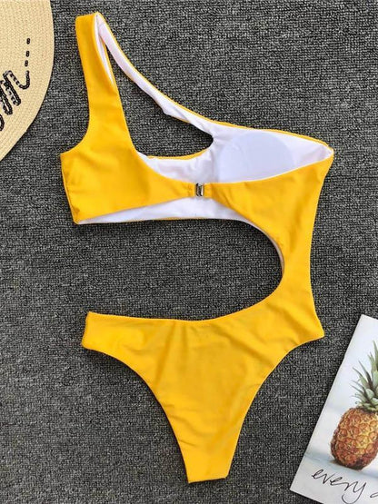 Sexy Cropped Solid One-piece Swimwear