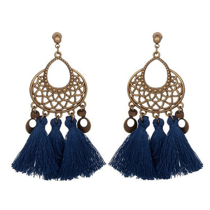 retro hollow alloy flower long fashion Tassel earrings