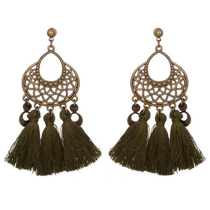 retro hollow alloy flower long fashion Tassel earrings