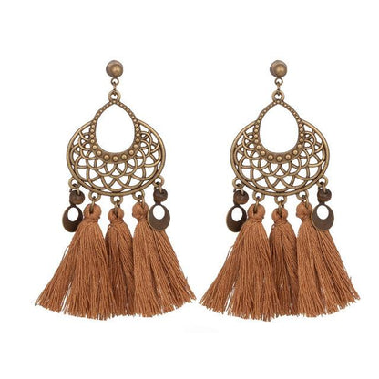 retro hollow alloy flower long fashion Tassel earrings