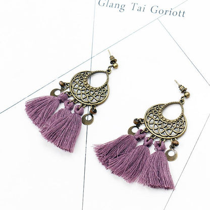 retro hollow alloy flower long fashion Tassel earrings