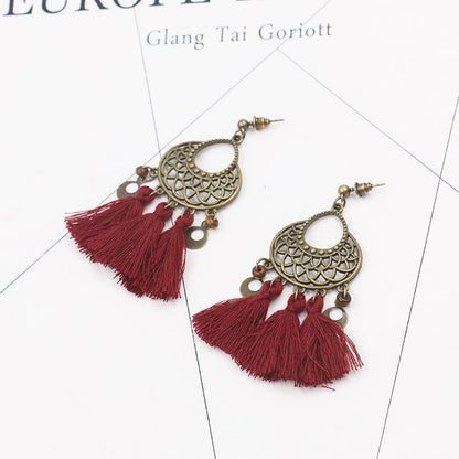 retro hollow alloy flower long fashion Tassel earrings
