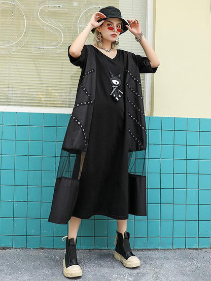 Mesh Split-joint Short Sleeves Dress