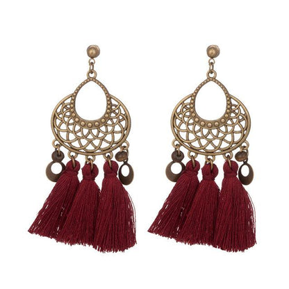 retro hollow alloy flower long fashion Tassel earrings