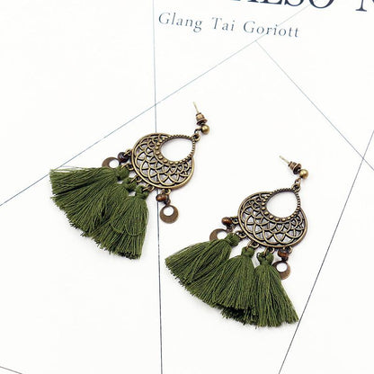 retro hollow alloy flower long fashion Tassel earrings