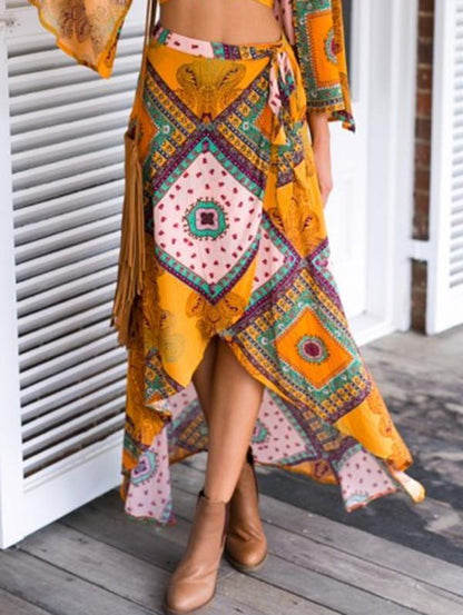 Beautiful Bohemia Floral Front Split Long Skirt Bottoms