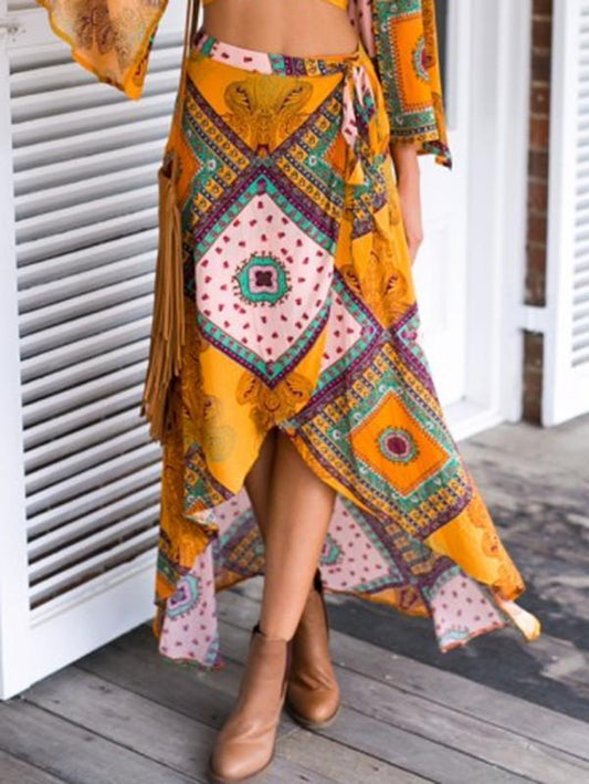 Beautiful Bohemia Floral Front Split Long Skirt Bottoms