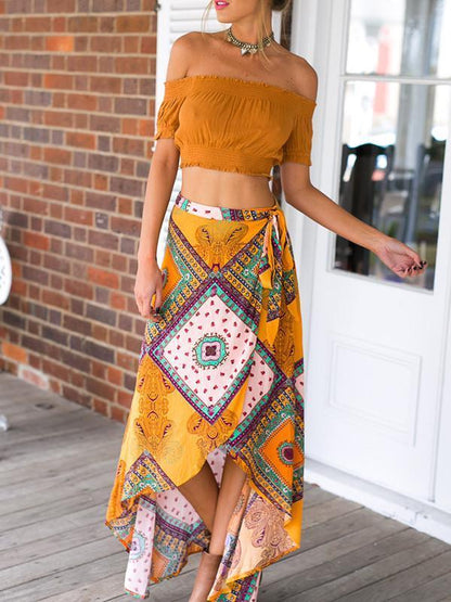 Beautiful Bohemia Floral Front Split Long Skirt Bottoms