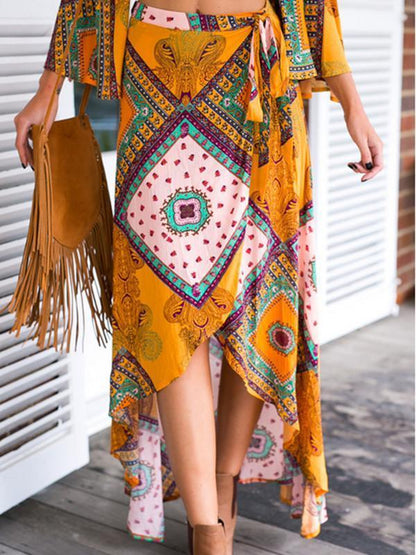 Beautiful Bohemia Floral Front Split Long Skirt Bottoms