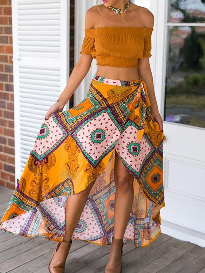 Beautiful Bohemia Floral Front Split Long Skirt Bottoms