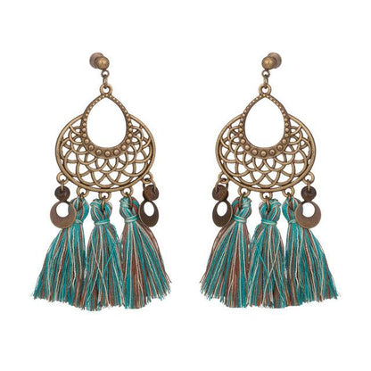 retro hollow alloy flower long fashion Tassel earrings