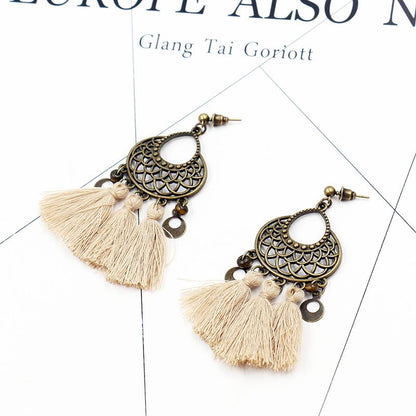 retro hollow alloy flower long fashion Tassel earrings