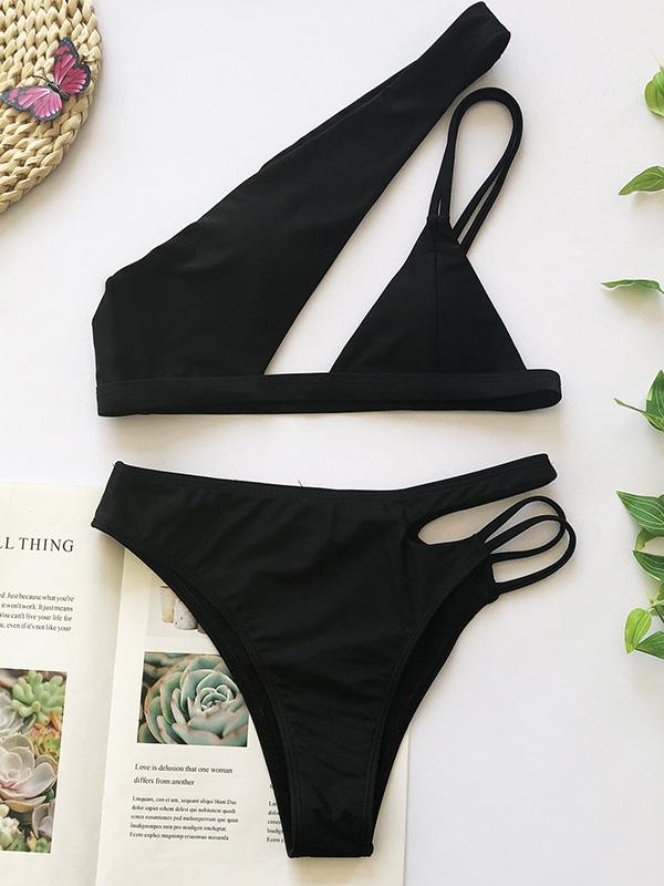 Sexy Irregular Hollow Bandage Split Type Bikini Swimsuit