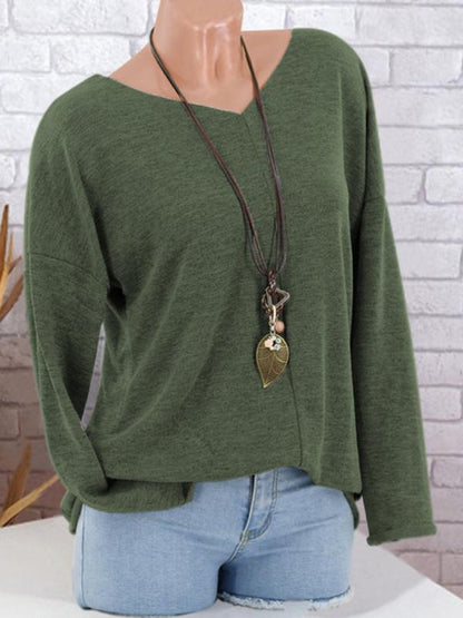 Pure Color V-neck Tops