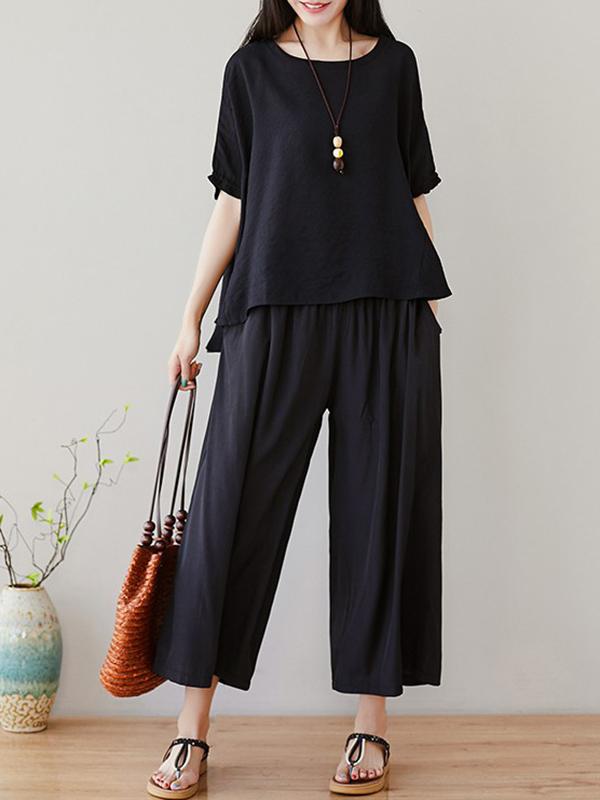 Loose Solid T-Shirt + Wide Leg Pants