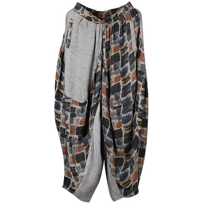 Buykud Spliced Colored Plaid Loose Harem Pants