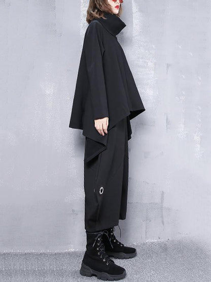 Black Loose Hollow High-waist Casual Pants