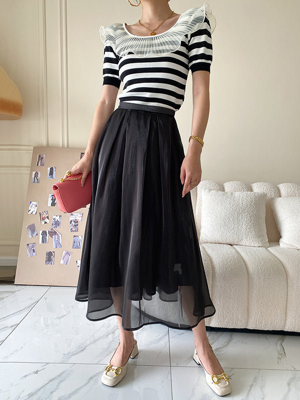 Original Chic Falbala Mesh Split-Joint T-Shirt Top