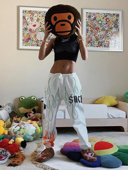 Flare Graphic Drawstring Casual Harem Pants