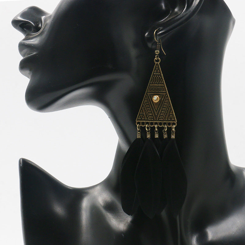 Retro triangular feather tassel alloy ear decoration