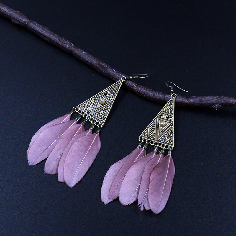 Retro triangular feather tassel alloy ear decoration